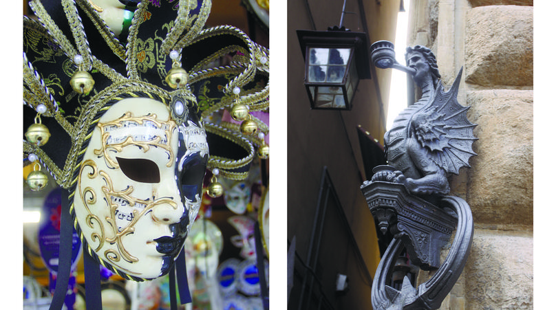 Украшения на улицах города и самый популярный сувенир Флоренции - карнавальная маска/ Фото: Александр Жданов
