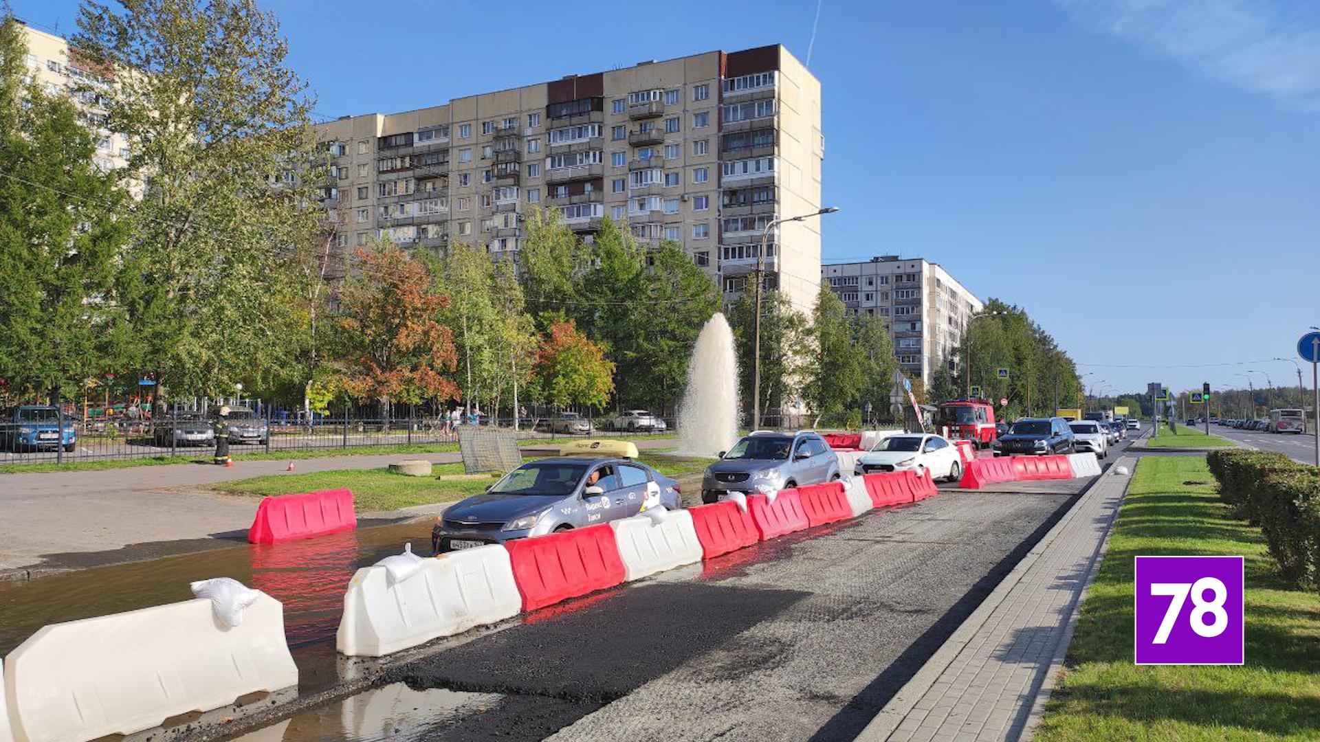 Рыжий фонтан забил из-под земли на проспекте Луначарского