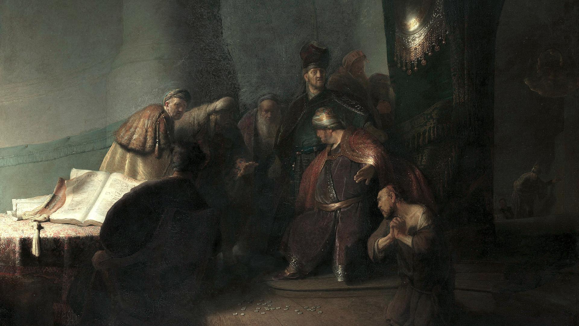 Иуда возвращает первосвященникам 30 сребреников (Рембрандт, 1629 год)/ Фото: Общественное достояние