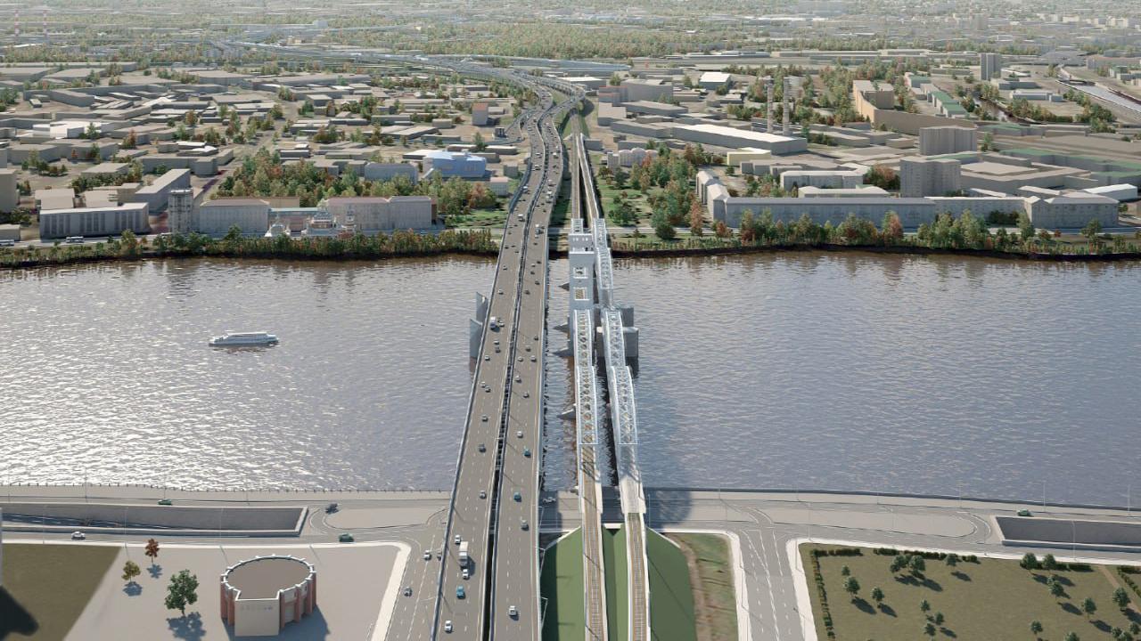 Проект участка ШМСД с новым мостом/ Фото: комитет по инвестициям Санкт-Петербурга